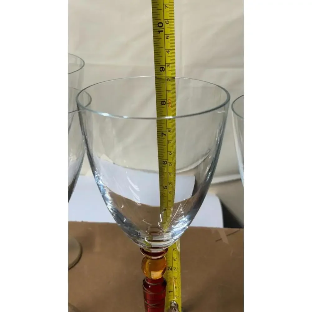Set of 5 Handcrafted Amber Stem Wine Glasses‎ – 4 Matching + 1 Variant - Picture 14 of 16